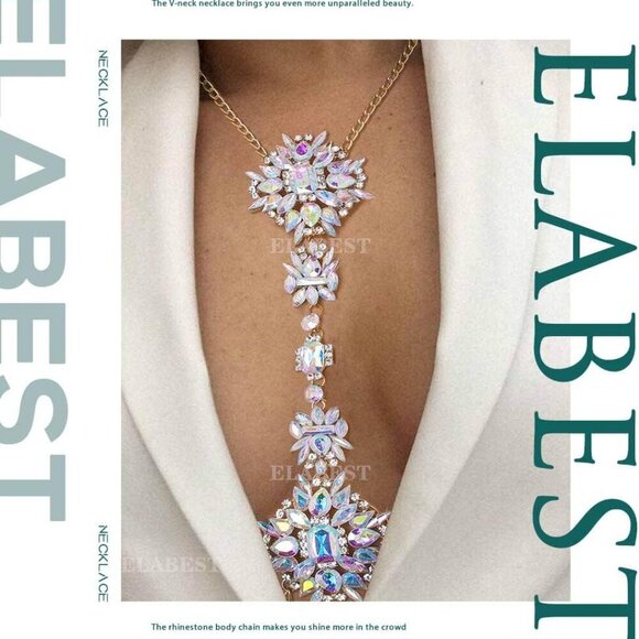 Boho Rhinestone Body Chain Jewelry Crystal Necklace Beach Party Accessory - Picture 4 of 7